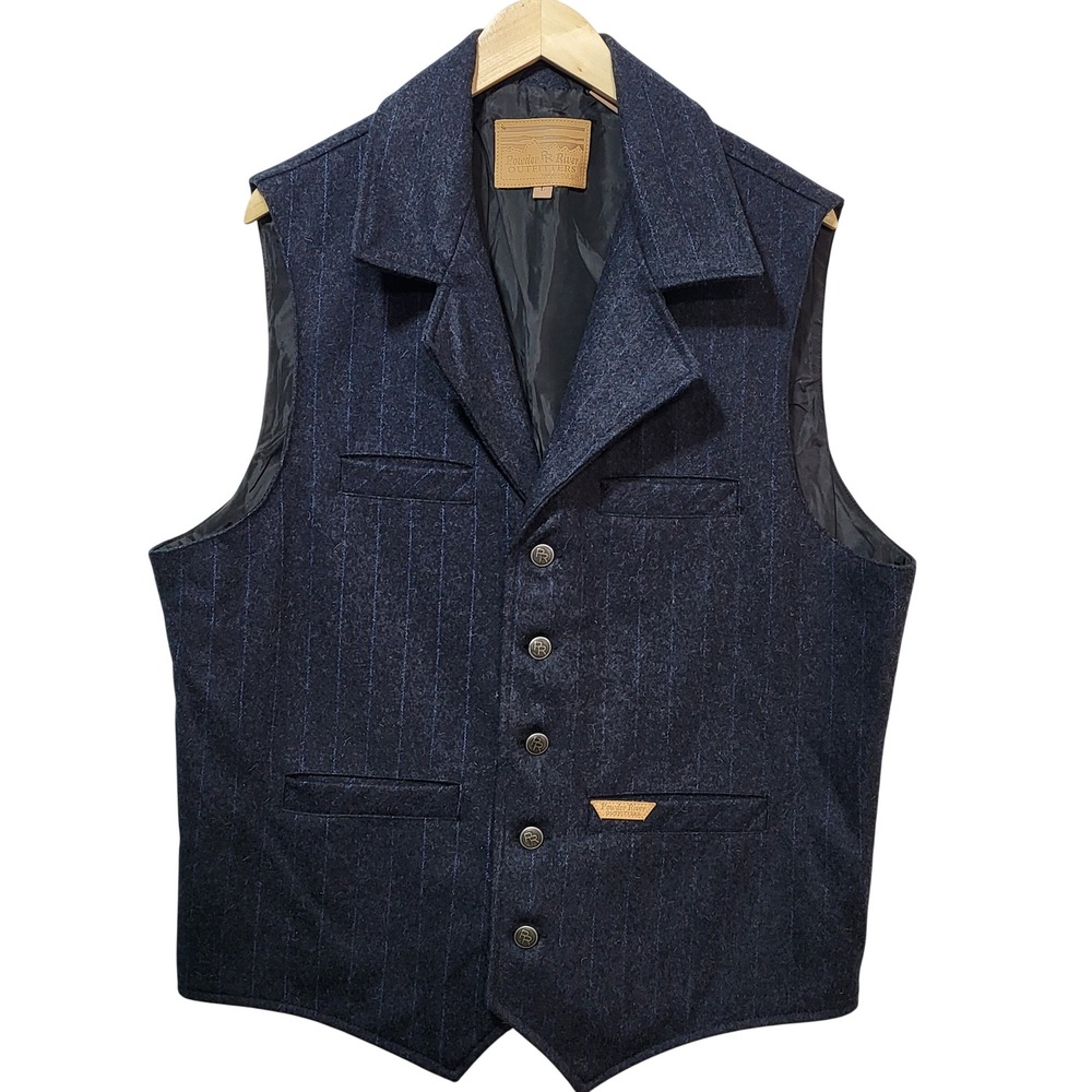 Powder River Outfitters Mens Wool Blend Pinstripe Western Vest Charcoal Grey L